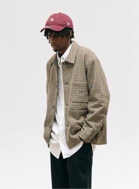 MUNDANE (MDE) 复古多口袋纯羊毛千鸟格翻领夹克 羊毛夹克男