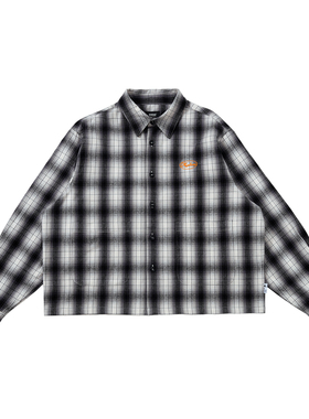 MUNDANE 25AW复古磨毛短宽格子工作衬衫