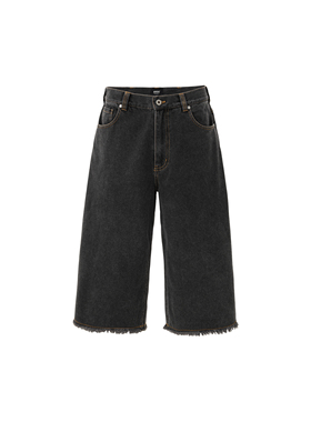 MUNDANE (MDE) 24SS 水洗做旧流苏破坏宽松牛仔七分裤 灰色牛仔裤