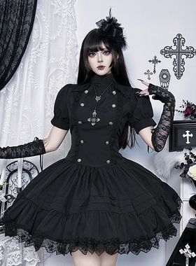 XS25296A摆Lolita日常版连衣裙 秋季新款暗黑百搭朋克摇滚短裙