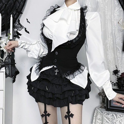 CF25263暗黑系挂脖马甲外套叠穿2025新款圣诞节cos纯欲高级感上衣