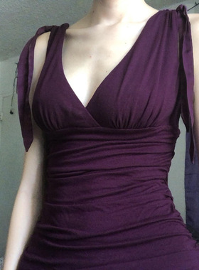 复古紫色交叉V领绑带气质背心女温柔优雅褶皱收腰显瘦百搭吊带