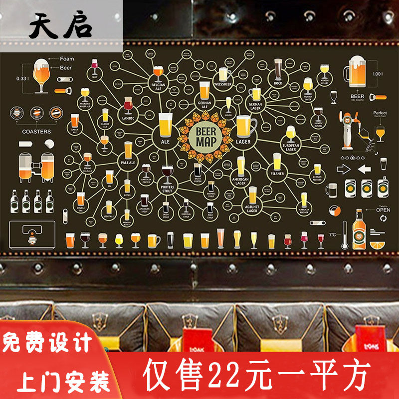 精酿啤酒屋壁纸文化宣传海报装饰壁画个性清吧风格小酒吧背景墙纸