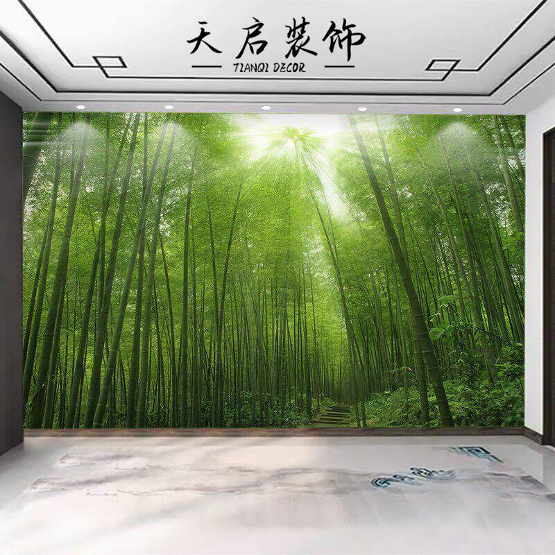 竹子壁画田园风景画8D立体客厅电视背景墙纸酒店饭店茶室定制壁纸