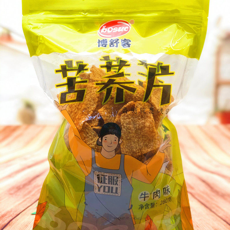2袋装博舒客苦荞片牛肉味荞麦片锅巴油炸膨化食品袋装小零食260g