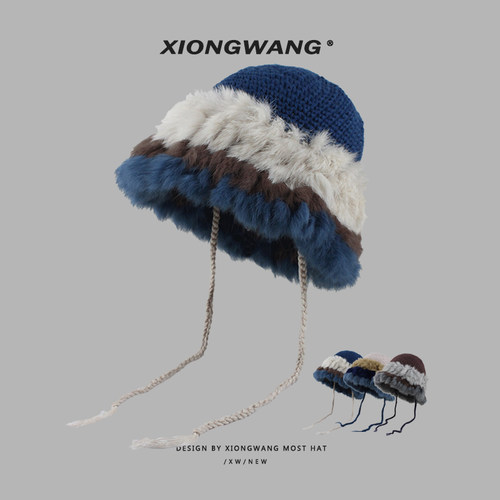 兔毛保暖毛绒针织包头护耳帽