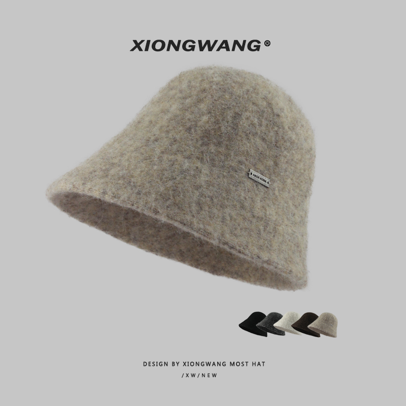 秋冬含羊毛渔夫帽圆顶水桶帽