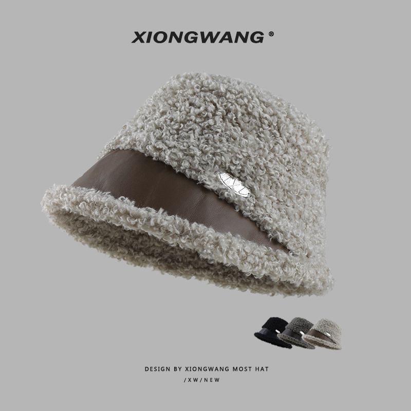 仿羊羔毛拼接渔夫帽女秋冬