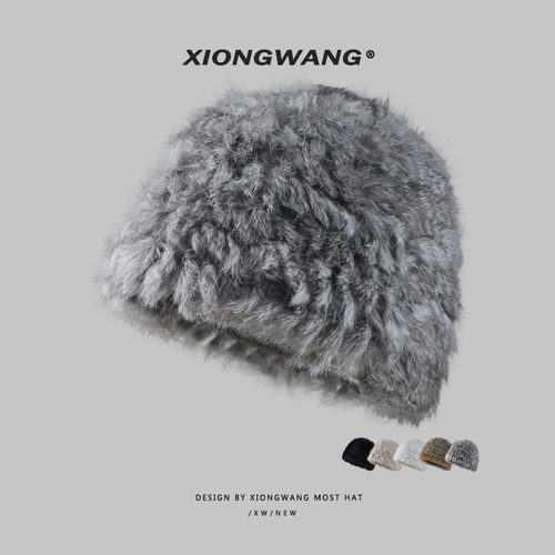 獭兔毛皮草帽子女秋冬毛线帽