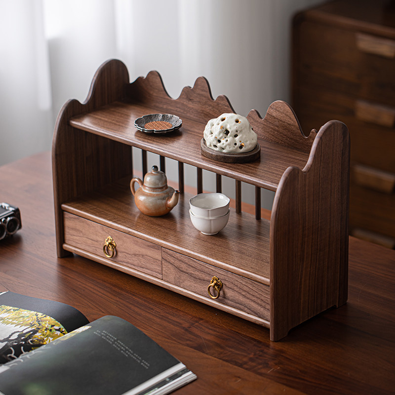 黑胡桃木茶桌置物架茶具实木收纳架茶杯架子桌面置物架,收纳整理,桌面收纳盒,淘宝优惠券,粉丝福利购,淘宝优惠卷