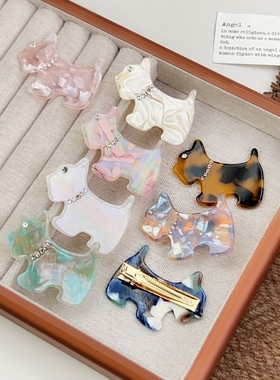 新款醋酸小狗发夹法式复古侧边夹镶钻刘海夹编发夹子发饰鸭嘴夹