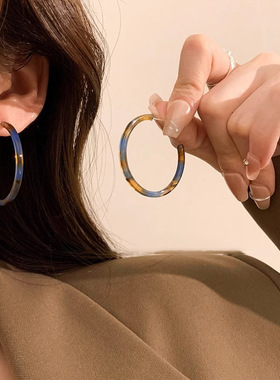醋酸素圈耳环圈圈女2025新款爆款高级感耳钉耳饰港风独特彩色耳圈