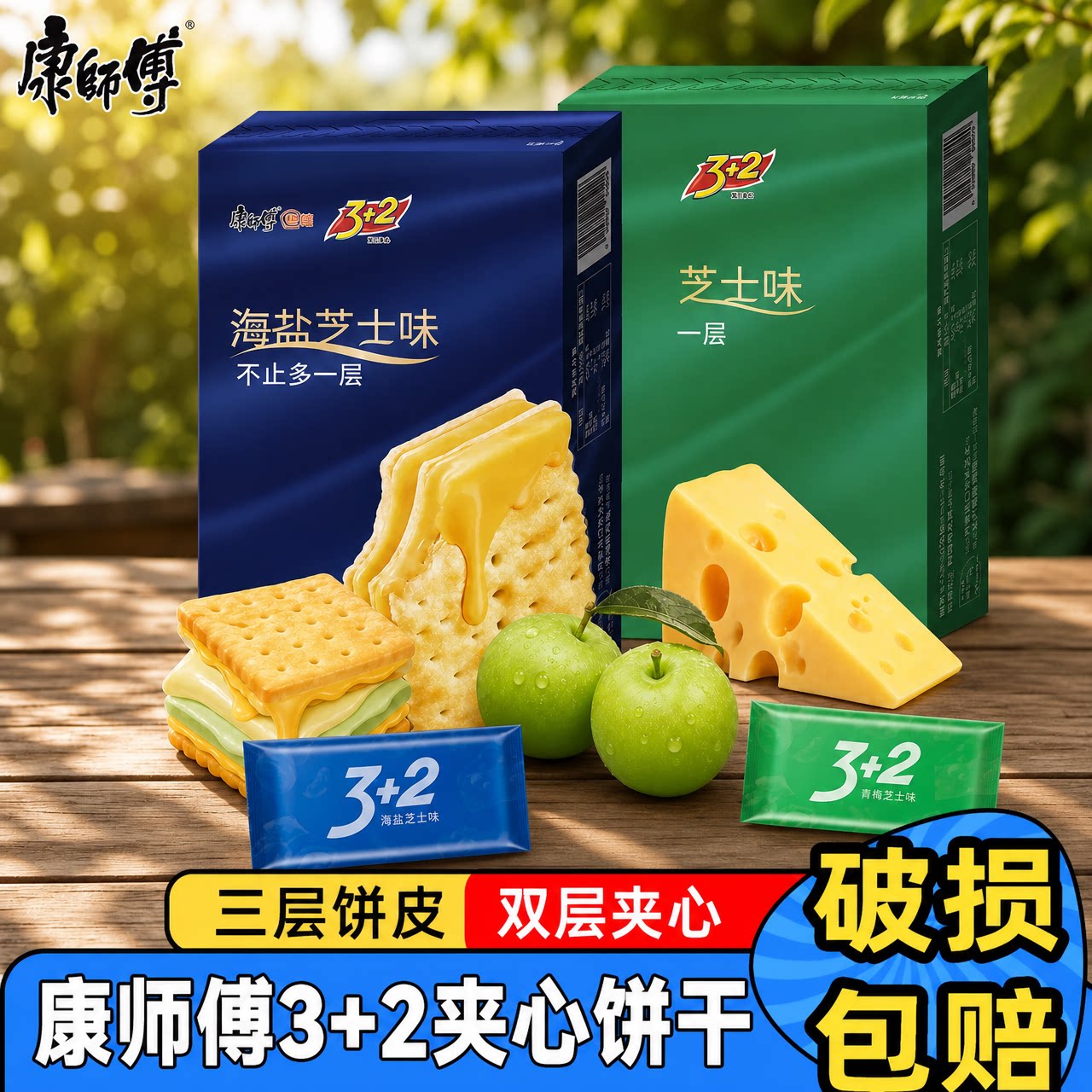 康师傅3+2苏打夹心饼干100g加奶油香草巧克力柠檬味解馋零食小吃