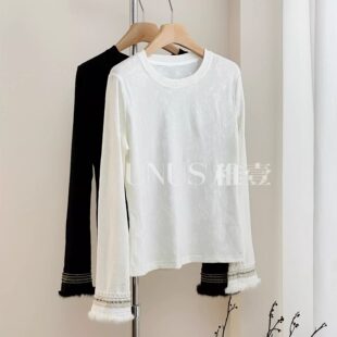 UNUS稚壹袖口刺绣针织衫秋冬气质内搭打底衫得体风上衣提花新中式
