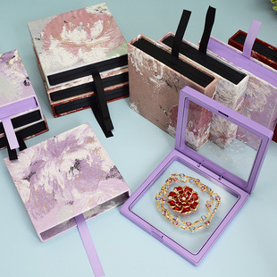 油画风手串文玩礼盒PE膜悬浮徽章盒收纳抽屉盒水晶手镯首饰包装盒