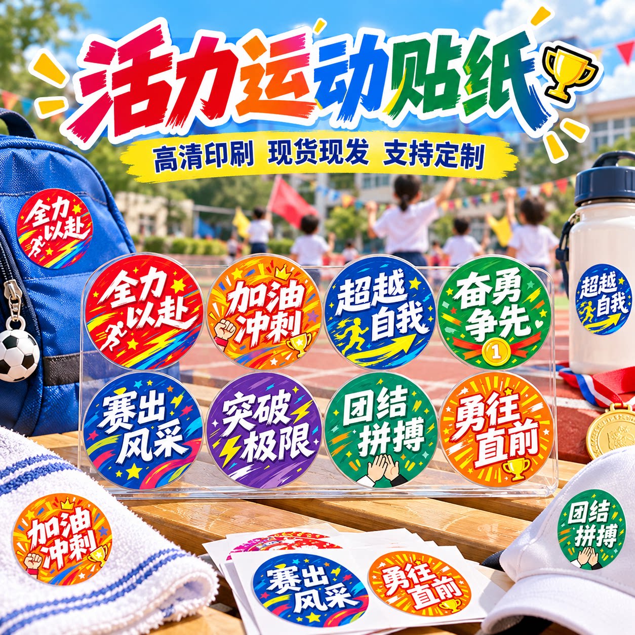 活力运动会贴纸幼儿园小学生胸贴臂贴比赛加油鼓励活动装饰氛围道具校园田径运动节贴画现货