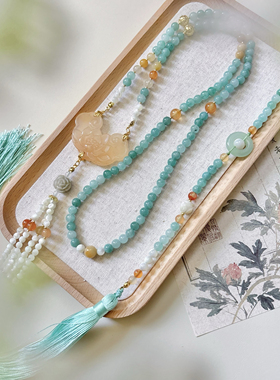 国风新中式天然金丝玉秋香绿璎珞流苏背云汉服旗袍项链搭配饰品女