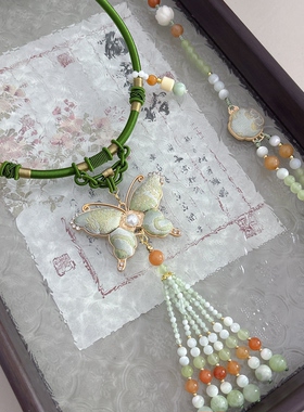 古风汉服短款刺绣提花蝴蝶项圈项链国风新中式淡雅百搭锁骨链配饰
