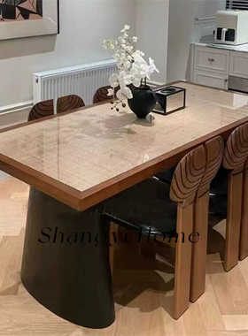 中古实木黑色藤编面设计师创意复古家用餐桌民宿长方形诧寂工作台