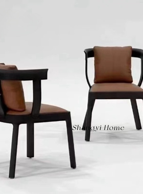 新中式餐椅中古圈椅酒店软包会议椅实木茶椅白蜡木靠背椅子家用