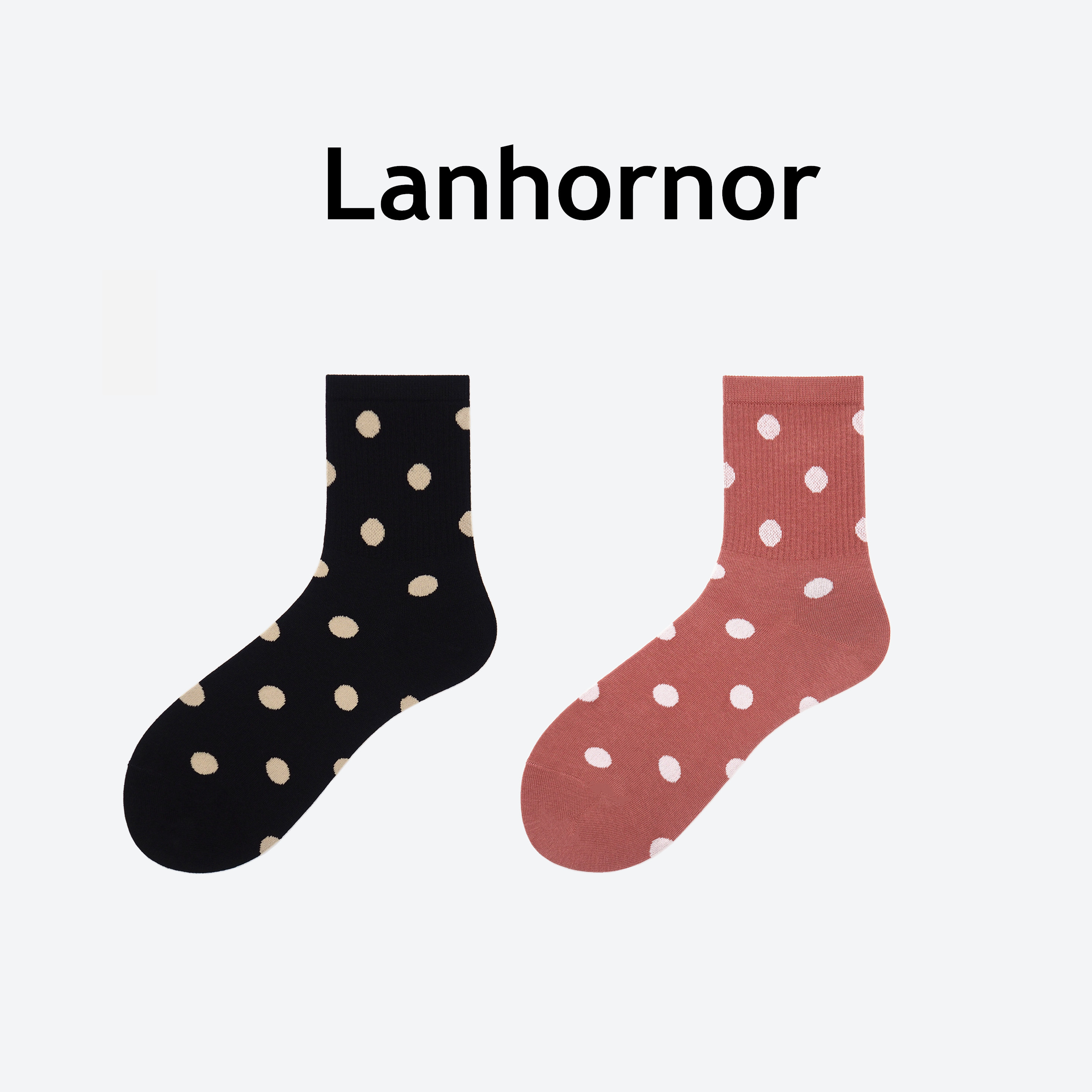 波点中筒袜女可爱糖果色复古百搭黑色圆点ins 日韩浅粉色欧美袜子