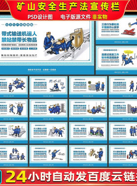 煤矿安全漫画宣传栏煤矿标语矿山安全生产法海报展板PSD素材模板