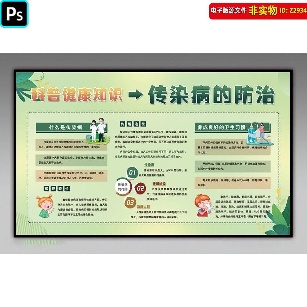 传染病防治科普健康知识展板宣传栏预防传染病知识科普看板PS素材