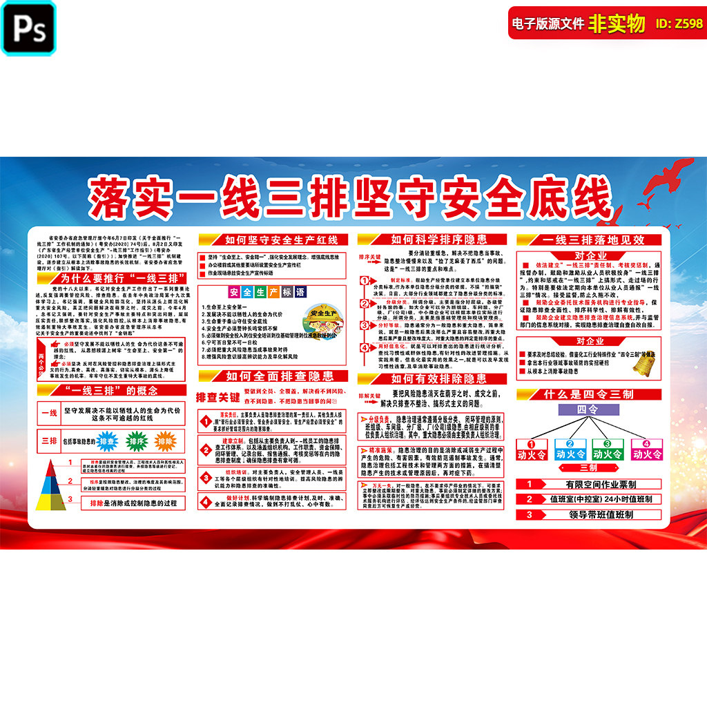 落实一线三排展板宣传栏挂图板报实施指南坚守安全生产底线ps素材