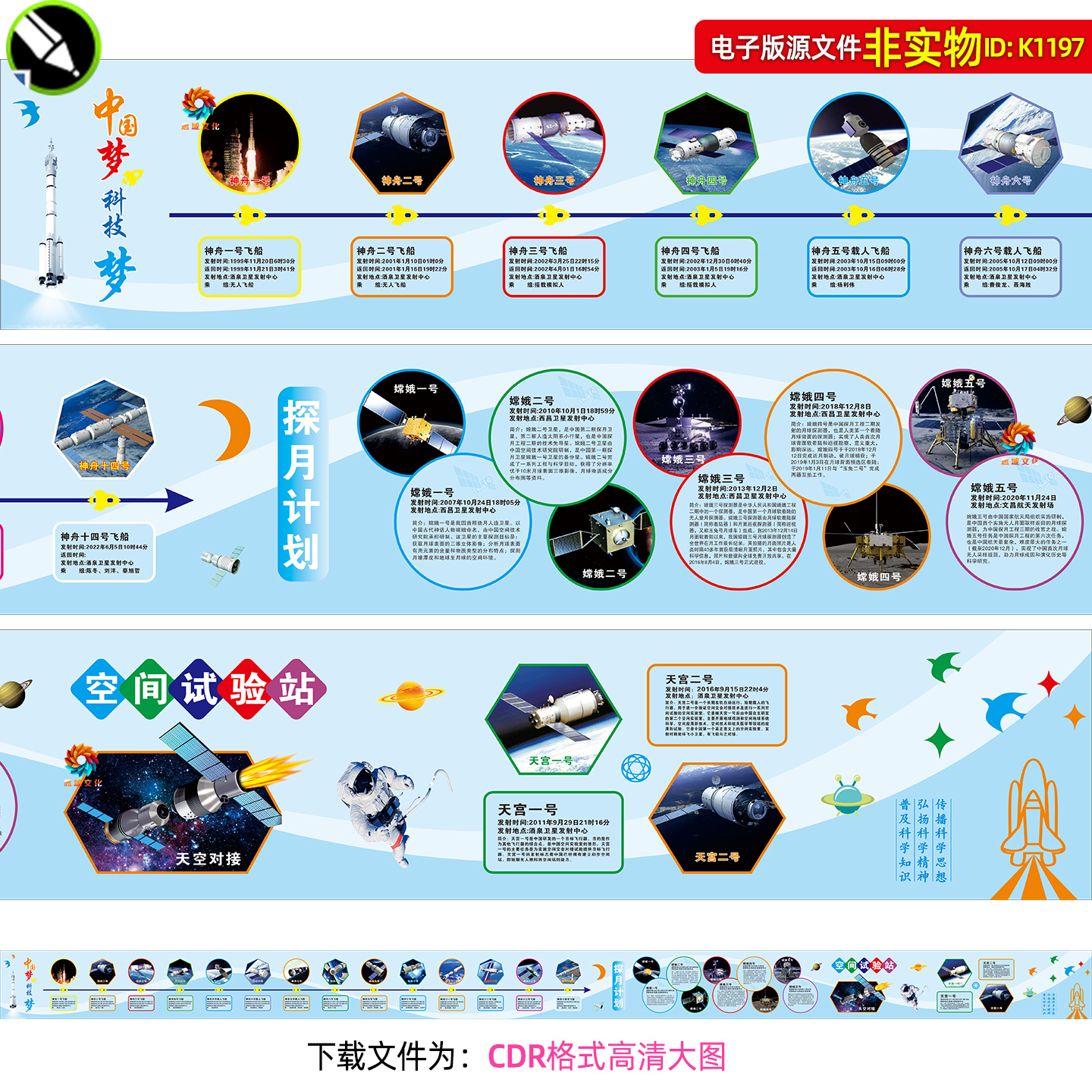中国航天知识文化墙展板航空航天发展历程探月计划空间站科普素材