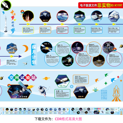 中国航天知识文化墙展板航空航天发展历程探月计划空间站科普素材