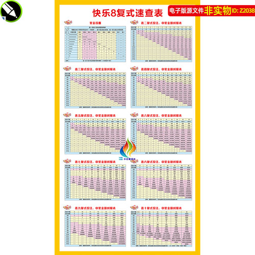 快乐8复式速查表体彩快乐八复式速查表投注中奖金额对照表CDR素材