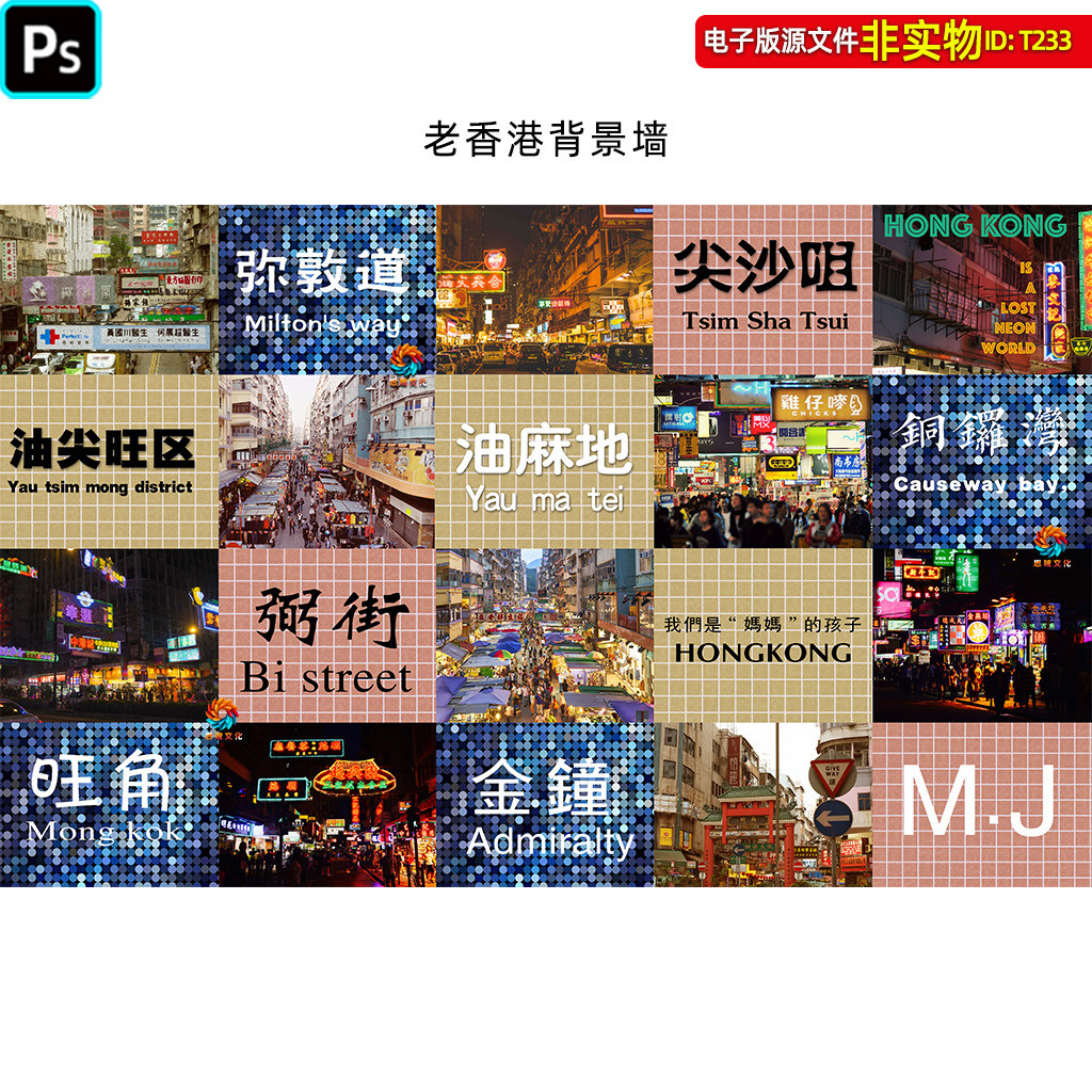 香港街头复古怀旧装饰画背景墙港式餐厅壁纸壁画香港特色海报素材