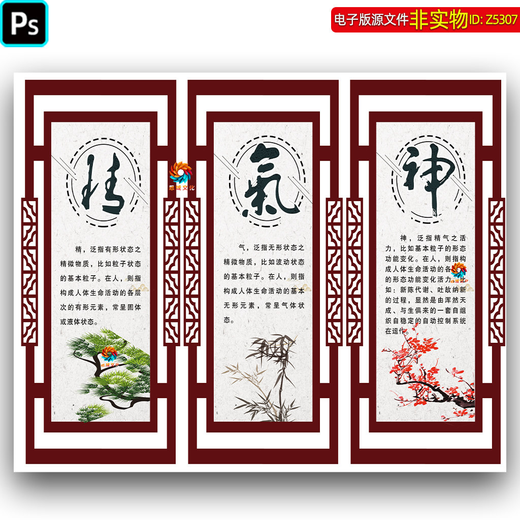 精气神文化墙展板中医馆精气神装饰画挂图挂画中医形象墙展板素材