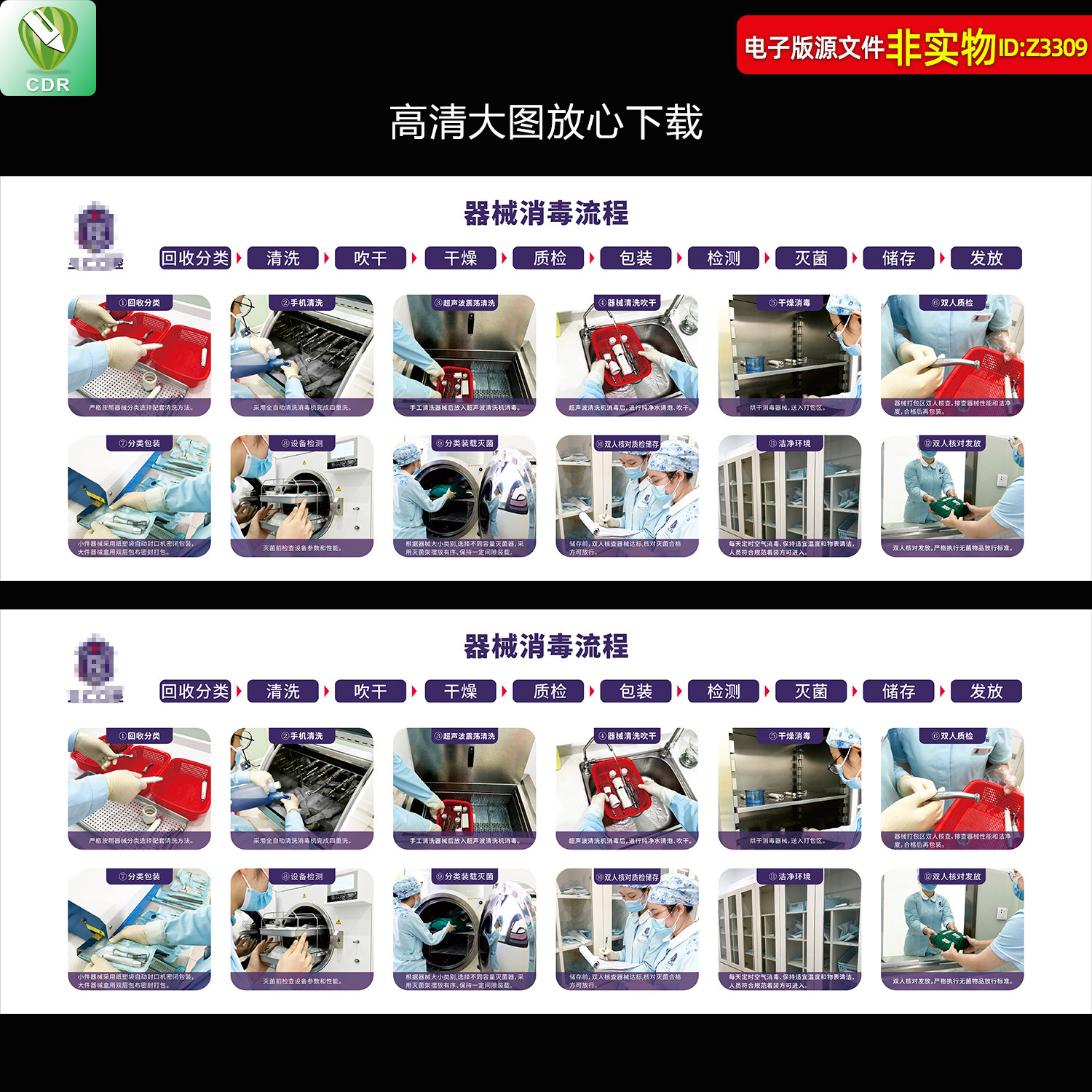 牙科诊所口腔医院器械消毒流程图展板牙科消毒灭菌无菌环境素材