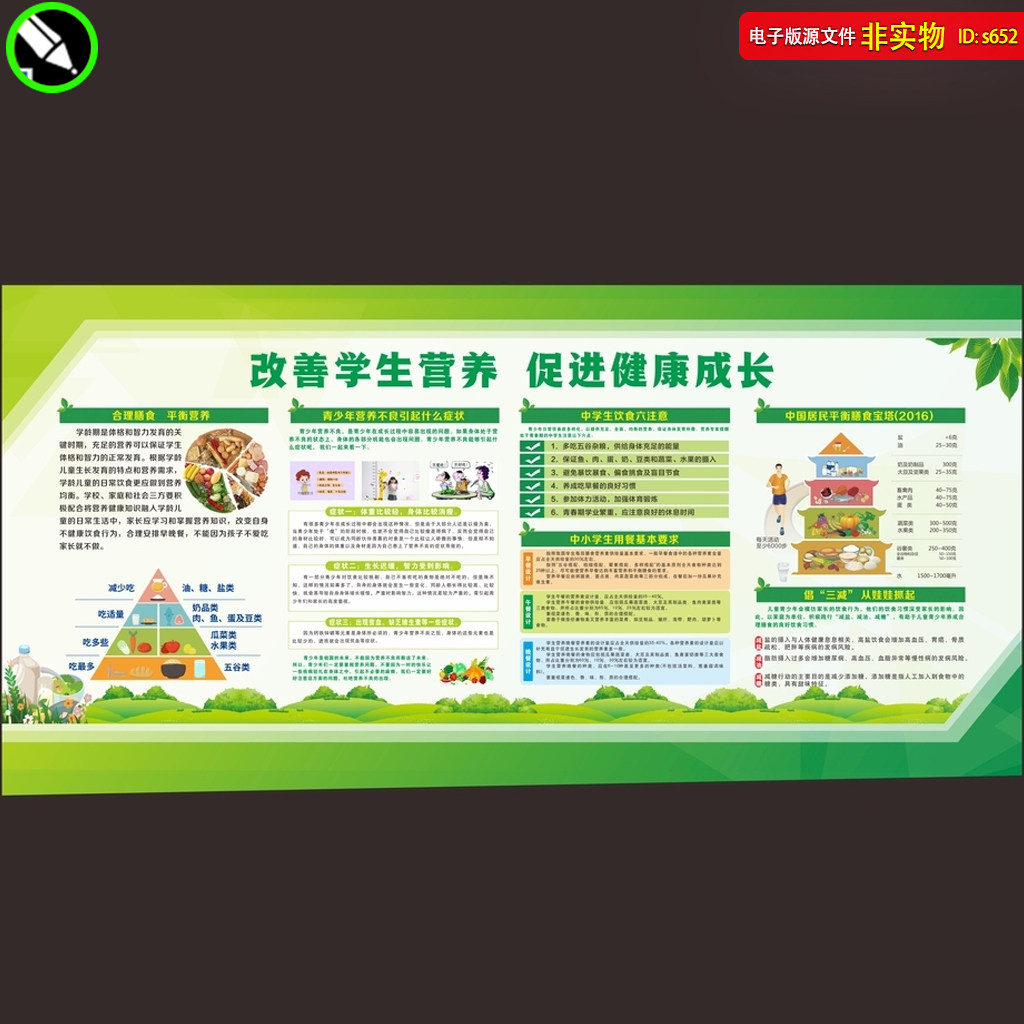 学生营养健康饮食画册海报改善学生营养促进健康成长宣传CDR素材