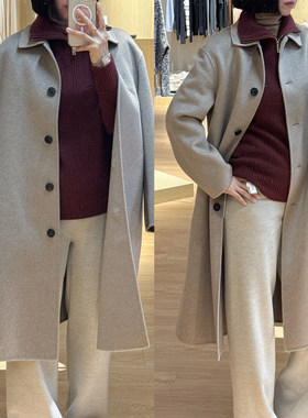 81hours 方领中长款加厚双面羊绒大衣女通勤知性老钱风外套