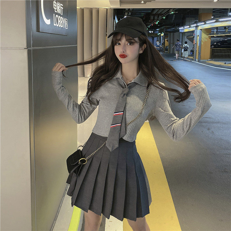 学院风女装jk制服全套长袖polo衫上衣百褶裙套装秋冬小个子两件套