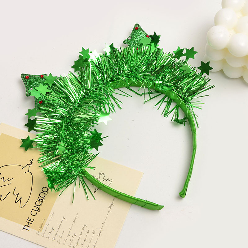 圣诞节绿色毛绒条发箍舞台表演派对彩丝头箍创意亮片可爱头饰