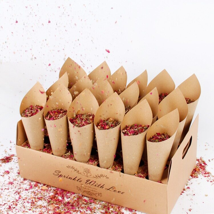婚礼纸锥盒婚礼纸锥纸筒牛皮纸装饰花瓣纸屑托盘Natural Confetti图片