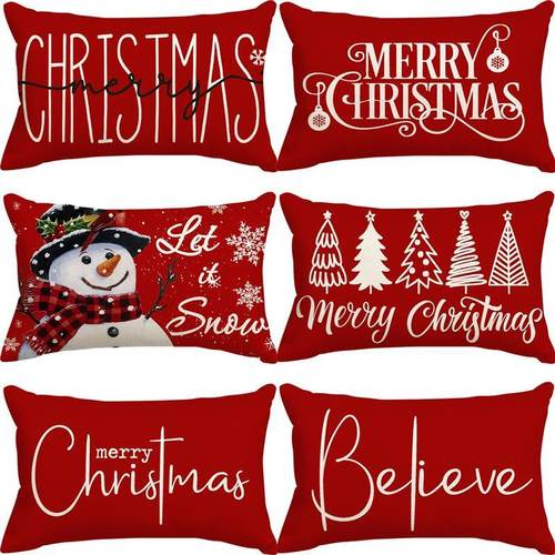圣诞节简约亚麻抱枕套居家沙发装饰圣诞印花靠枕套