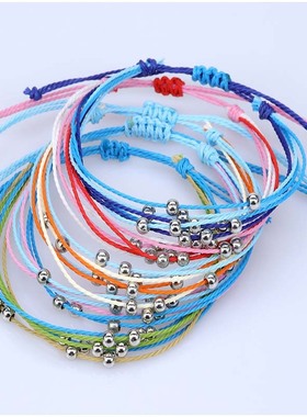 波西米亚风台湾蜡线手工编织6根线串珠手链wish热卖小清新款