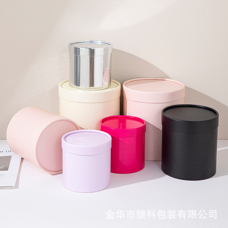 永生花抱抱桶大中小号圆形插花桶黑白粉色小圆筒花艺礼物包装空盒图片