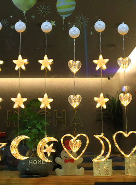 圣诞吸盘灯彩绘led彩灯装饰店面橱窗背景挂饰麋鹿树老人新年雪花