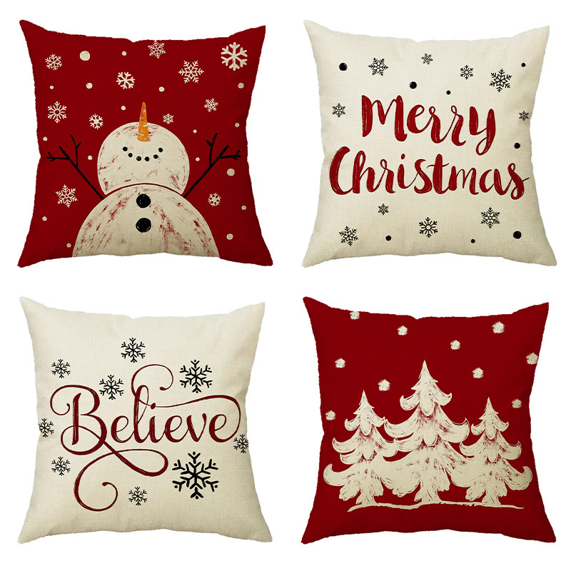 新款圣诞节抱枕套亚麻印花居家沙发靠汽车头枕办公室靠枕套