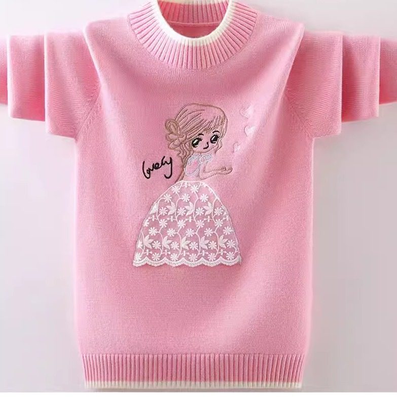 女童羊毛衫秋冬加厚圆领中大童女孩针织纯羊毛衫套头洋气儿童毛衣