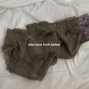 秋冬 女无缝蕾丝边抑菌纯棉裆部中腰包臀 基础款 高弹力三角内裤