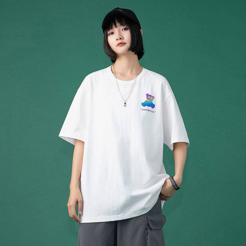 中性主推2021夏新款情侣T恤女宽松小熊反光短袖体恤H1001,女装T恤,电商A362