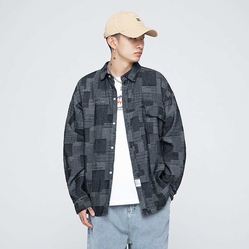 日系2021秋冬新款宽松潮牌情侣夹克牛仔衬衫外套H1556-P60控98,男装夹克,电商A362
