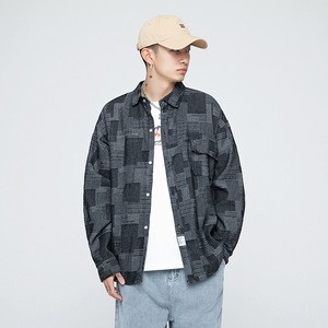 日系2021秋冬新款宽松潮牌情侣夹克牛仔衬衫外套H1556-P60控98图片