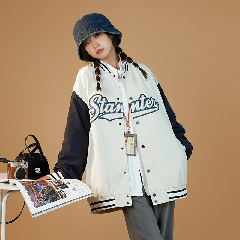 中性2021秋冬新款宽松撞色美式复古ins棒球服夹克H3602,女装短外套,电商A362